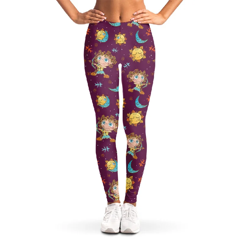 Cute Cartoon Sagittarius Pattern Print Women's Leggings Stylish Winter-Ready Leggings