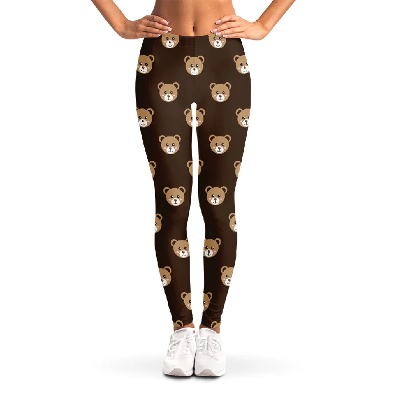 Cute Baby Grizzly Bear Pattern Print Women's Leggings Trendy Cut-Out Activewear Leggings