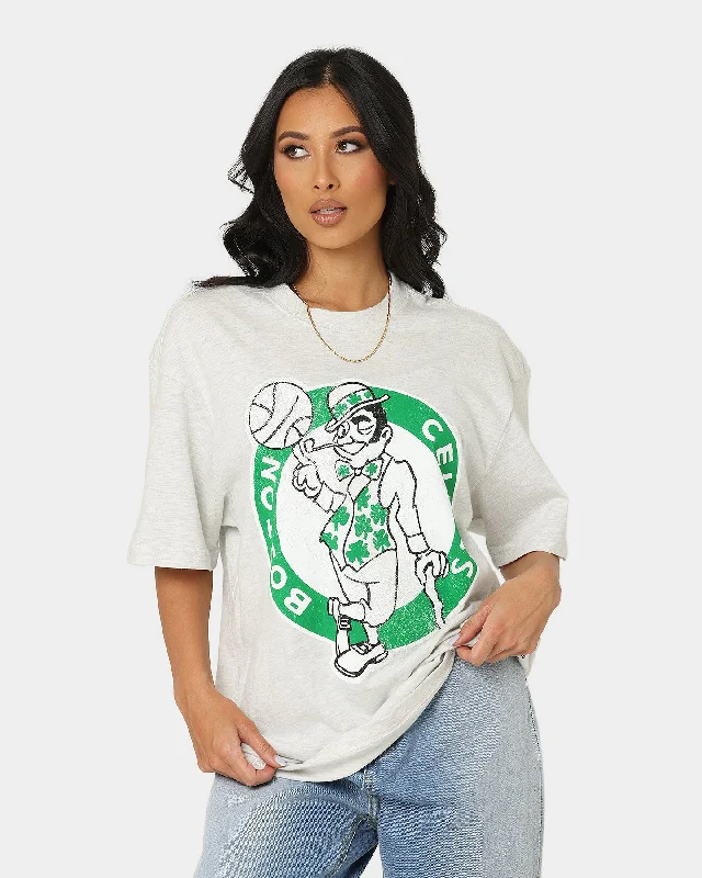 Mitchell & Ness Celtics Oversized Logo Short Sleeve T-Shirt White Marle Collared Crew Neck Turtle Neck