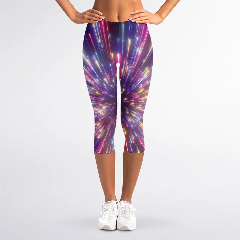 Colorful Hyperspace Print Women's Capri Leggings Fashionable Tummy Control Leggings