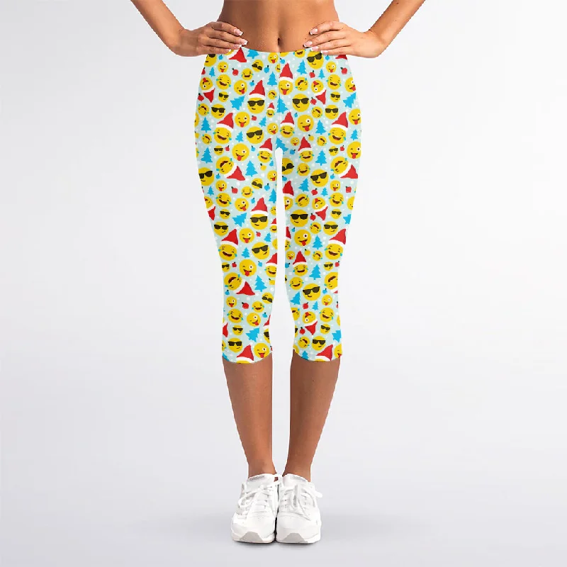 Christmas Emoji Pattern Print Women's Capri Leggings Elegant Embellished Leggings