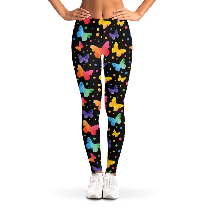 Colorful Watercolor Butterfly Print Women's Leggings Trendy Seamless Sports Leggings