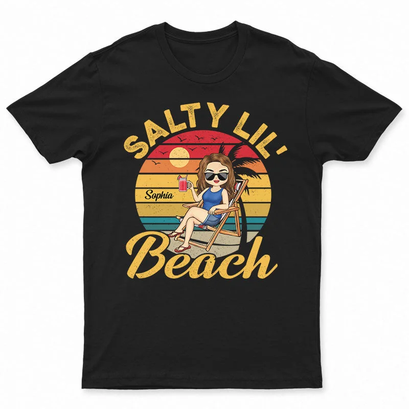 Salty Lil Beach Chibi Girl Retro - Gift For Women - Personalized Custom T Shirt V-Neck T-Shirt Long Sleeve Cotton