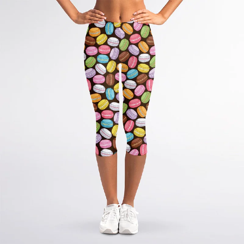 Colorful Macarons Pattern Print Women's Capri Leggings Stylish Printed Sport Leggings