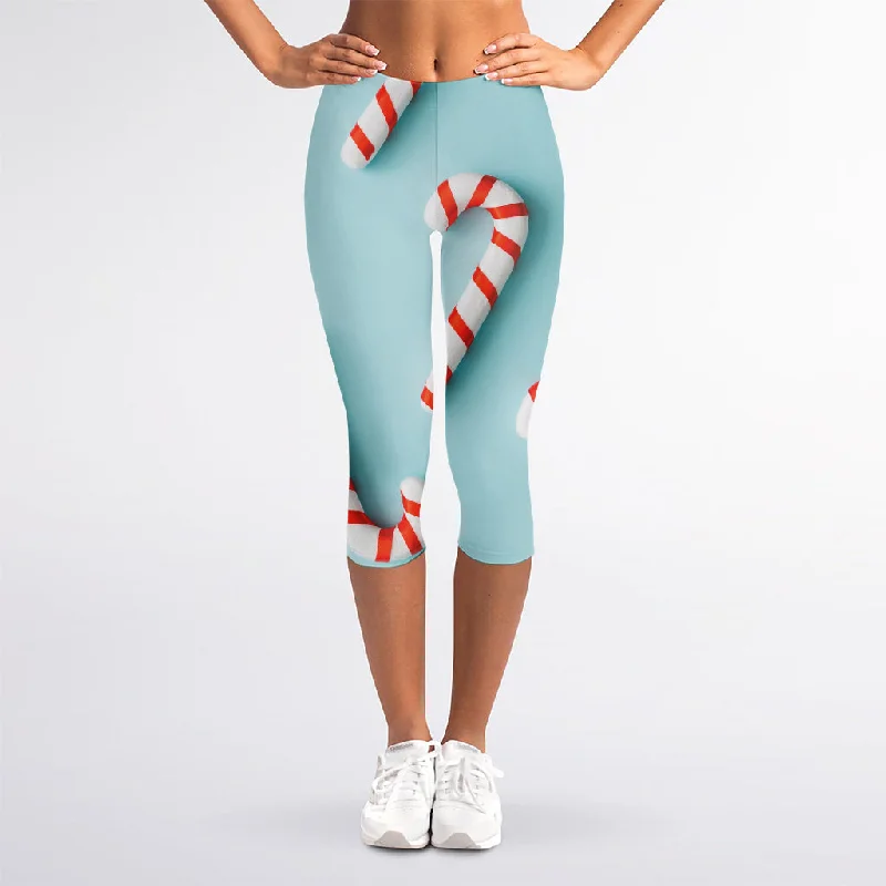 Christmas Candy Candies Pattern Print Women's Capri Leggings Trendy Digital Print Leggings