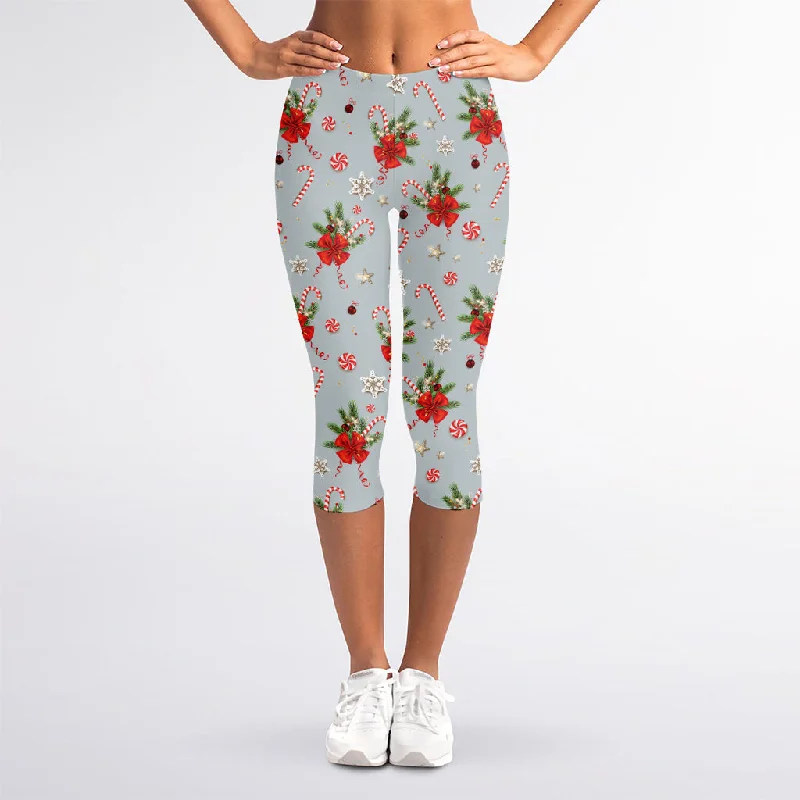 Christmas Winter Holiday Pattern Print Women's Capri Leggings Stylish Athletic Wear Leggings