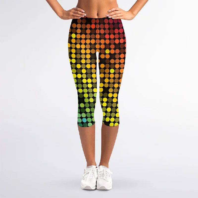 Colorful Disco Lights Pattern Print Women's Capri Leggings Comfortable Leggings with Pockets