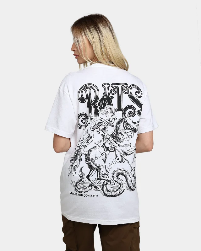 Rats Get Fat Divide And Conquer T-Shirt White Print Jacquard Patchwork