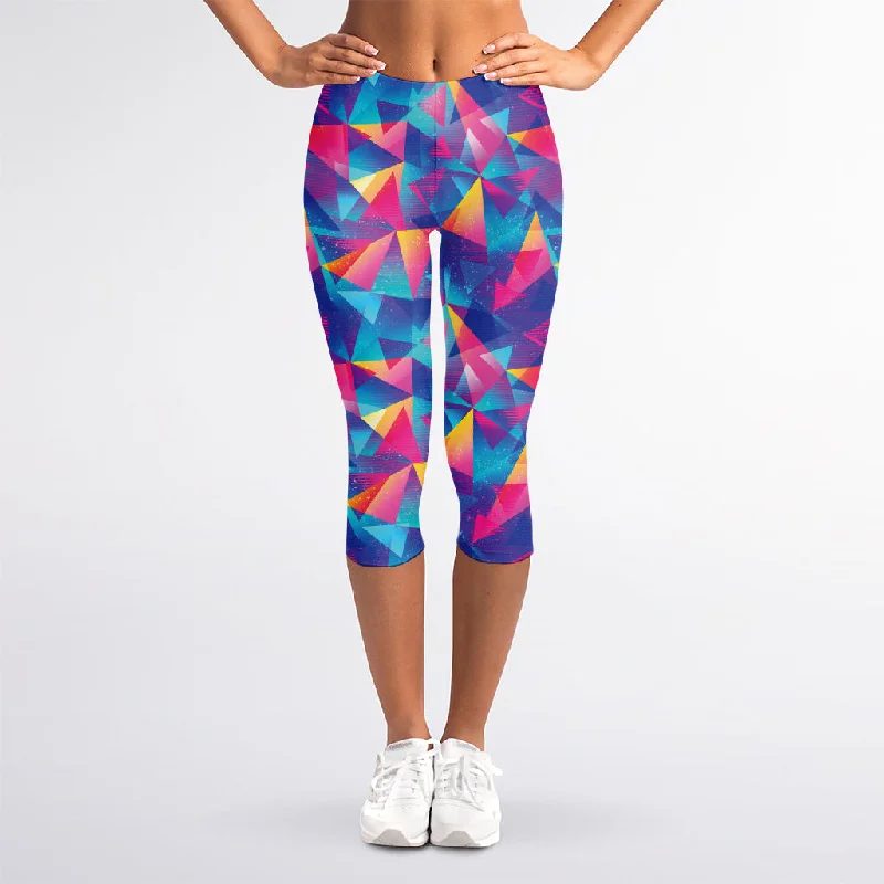 Colorful Geometric Mosaic Print Women's Capri Leggings Comfortable Cold Weather Leggings