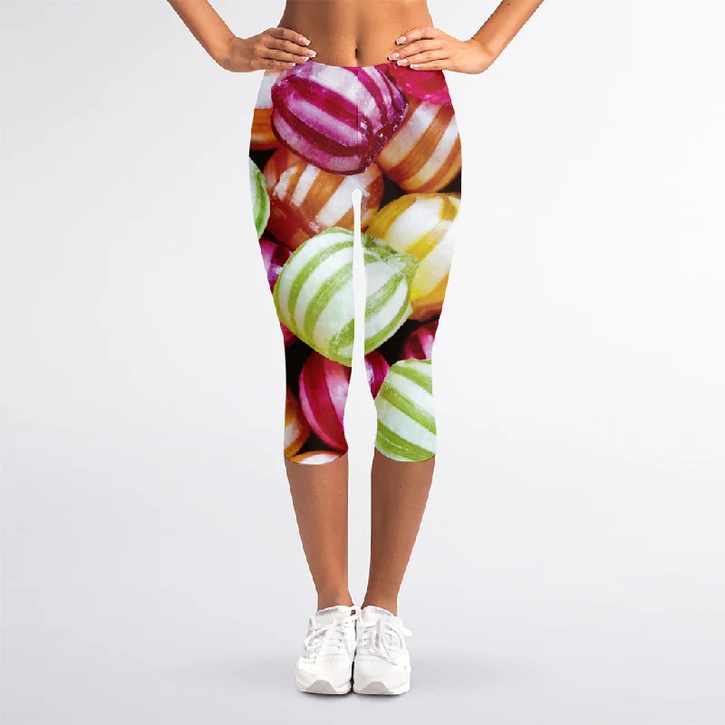 Colorful Candy Ball Print Women's Capri Leggings Trendy Flared Leggings