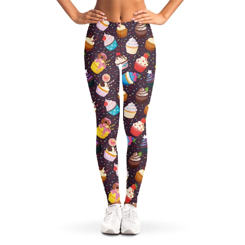 Cute Cupcake Pattern Print Women's Leggings Cozy Sweat-Wicking Leggings