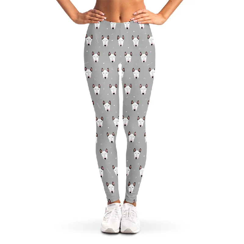 Cute Bull Terrier Faces Pattern Print Women's Leggings Trendy High-Compression Leggings