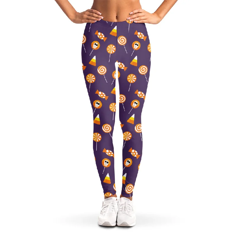 Cute Halloween Candy Pattern Print Women's Leggings Trendy Minimalist Leggings