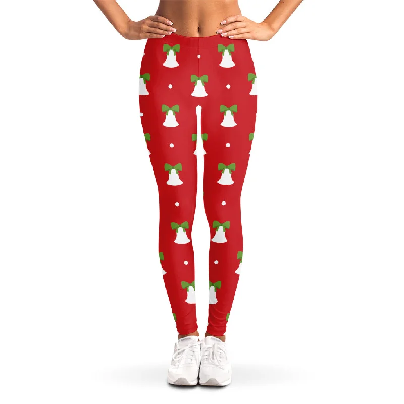 Cute Christmas Bell Pattern Print Women's Leggings Trendy Side-Pocket Leggings