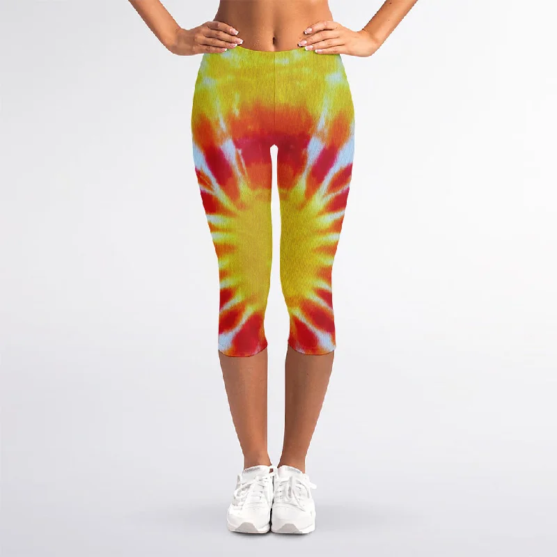 Circle Tie Dye Print Women's Capri Leggings Trendy Fitness Leggings