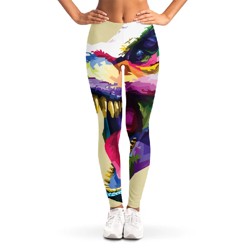 Colorful Tyrannosaurus Rex Print Women's Leggings Comfortable Sports Performance Tights