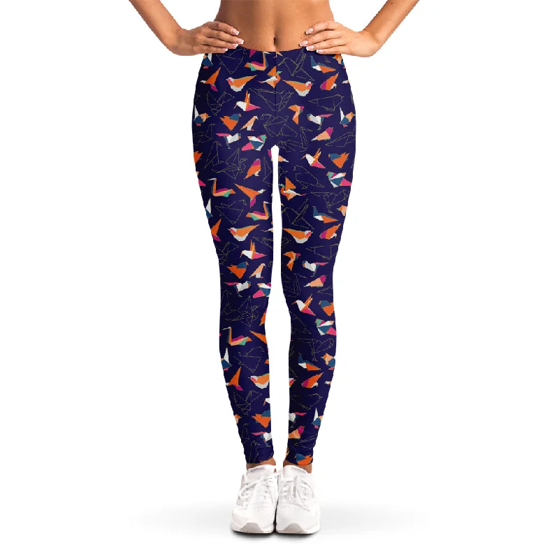 Colorful Origami Bird Pattern Print Women's Leggings Fashionable Solid Color Tights