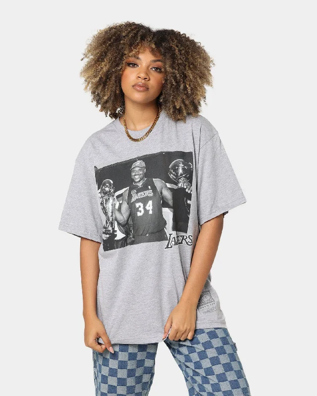 Mitchell & Ness Los Angeles Lakers Shaquille O'Neal Basketball Photo T-Shirt Grey Marle Solid Print Embellished