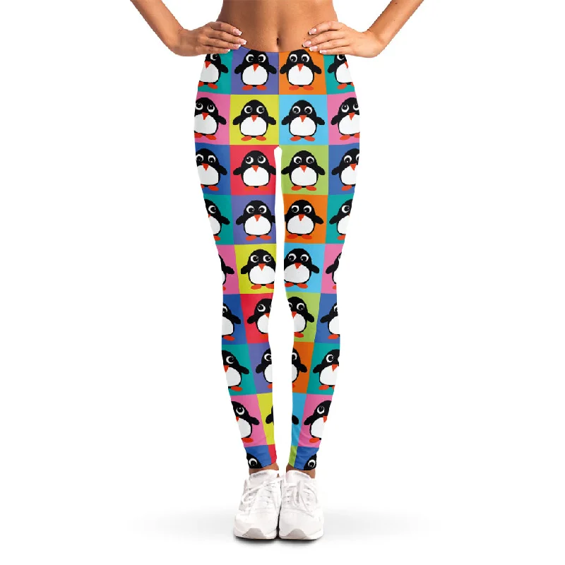 Cute Colorful Penguin Pattern Print Women's Leggings Fashionable High-Rise Leggings