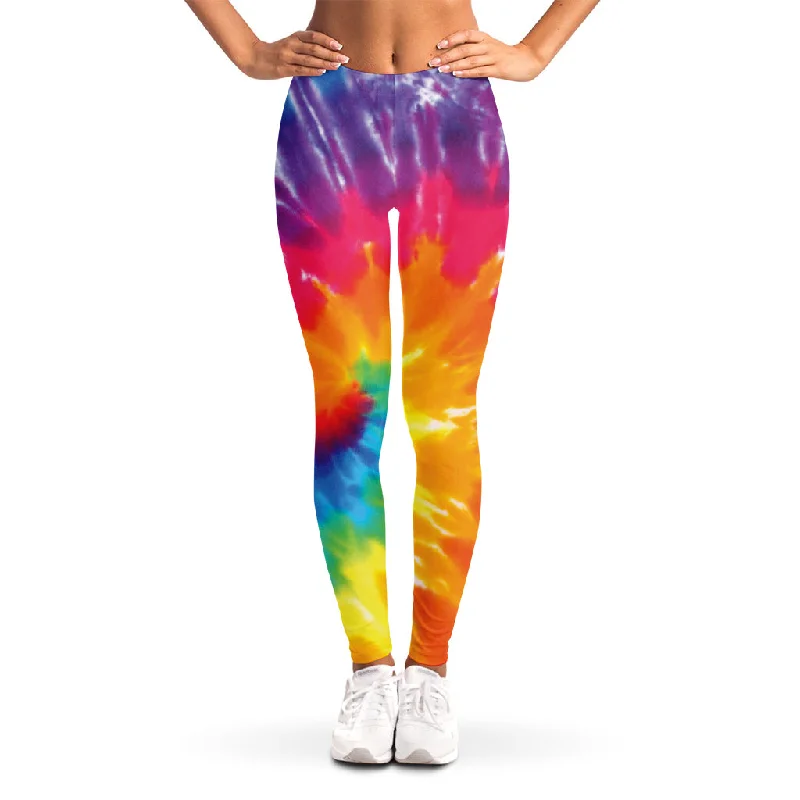 Colorful Spiral Tie Dye Print Women's Leggings Elegant Black Leggings