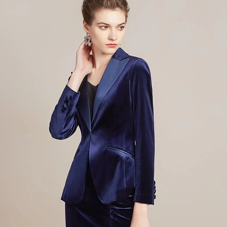 Blue Velvet Pleated Tibetan Asymmetric Skirt Suit seamless skirt comfort