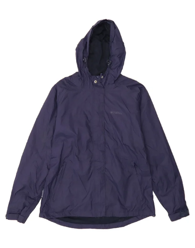 MOUNTAIN WAREHOUSE Womens Hooded Rain Jacket UK 14 Large Navy Blue Nylon Cotton Fabric Linen Fabric Terry Fabric