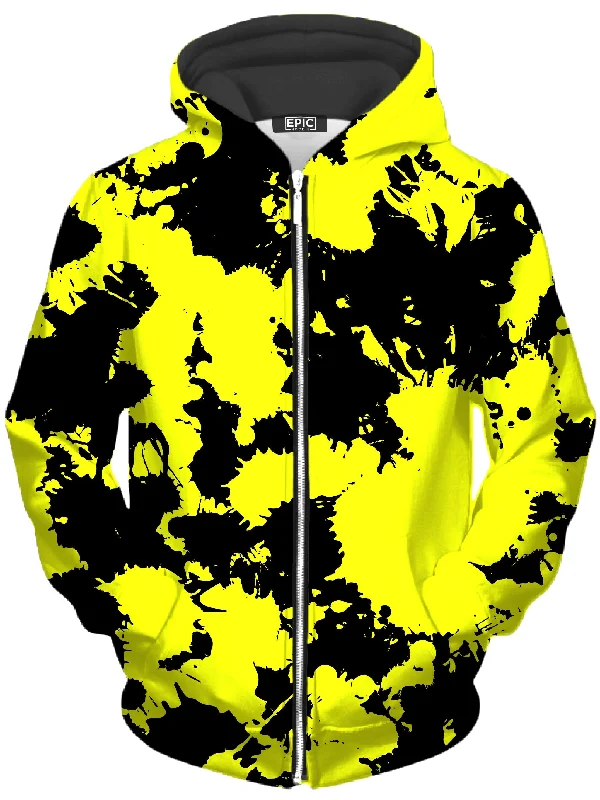 Yellow and Black Paint Splatter Unisex Zip-Up Hoodie Hoodie Crop Top Short Trendy