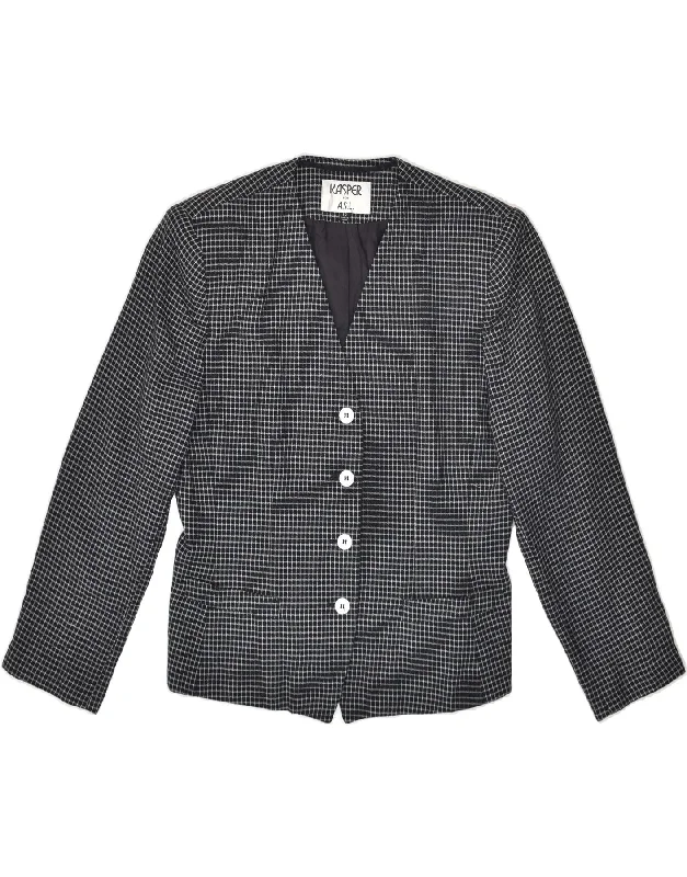 VINTAGE Womens 4 Button Blazer Jacket UK 10 Small Black Gingham Collared Jacket Crew Neck Jacket Turtle Neck Jacket