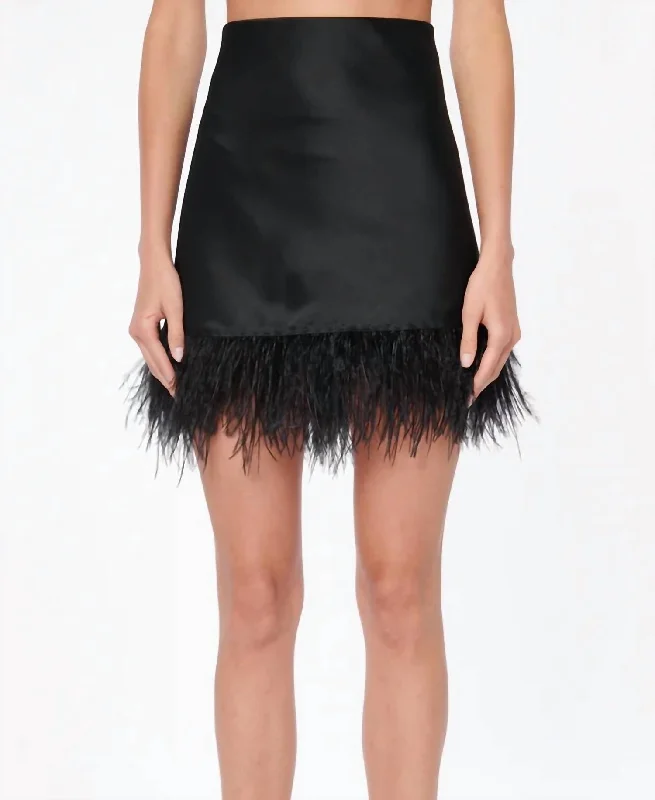 Aviva Feather Mini Skirt In Black denim skirt trendy