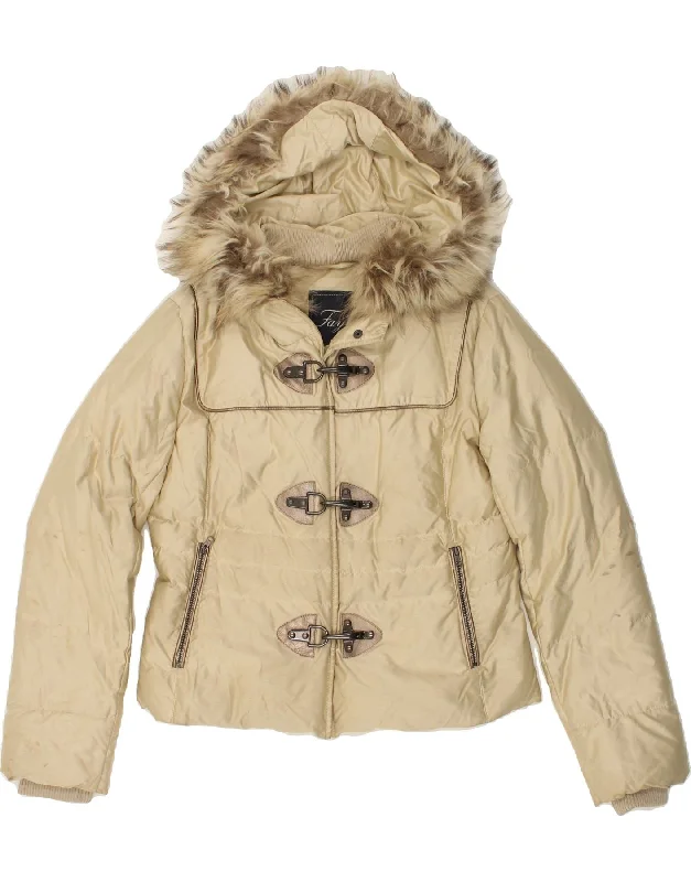 FAY Womens Hooded Padded Jacket UK 14 Medium Beige Quilted Jacket Puffer Jacket Insulated Jacket