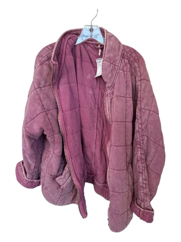 Free People Size L Faded Magenta 100% Cotton Quilted Jacket Rayon Jacket Velvet Jacket Corduroy Jacket