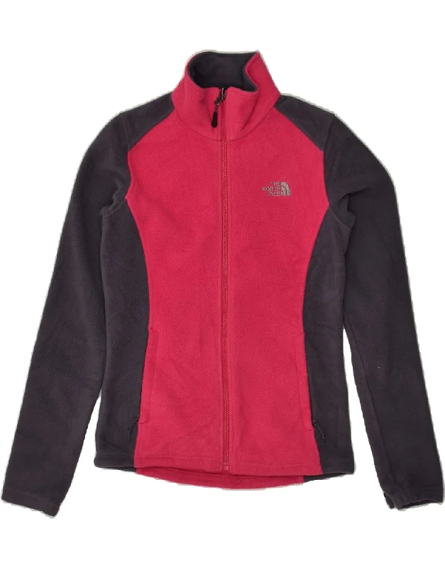 THE NORTH FACE Womens Fleece Jacket UK 6 XS Pink Colourblock Polyester Snapped Jacket Toggled Jacket Drawstring Jacket