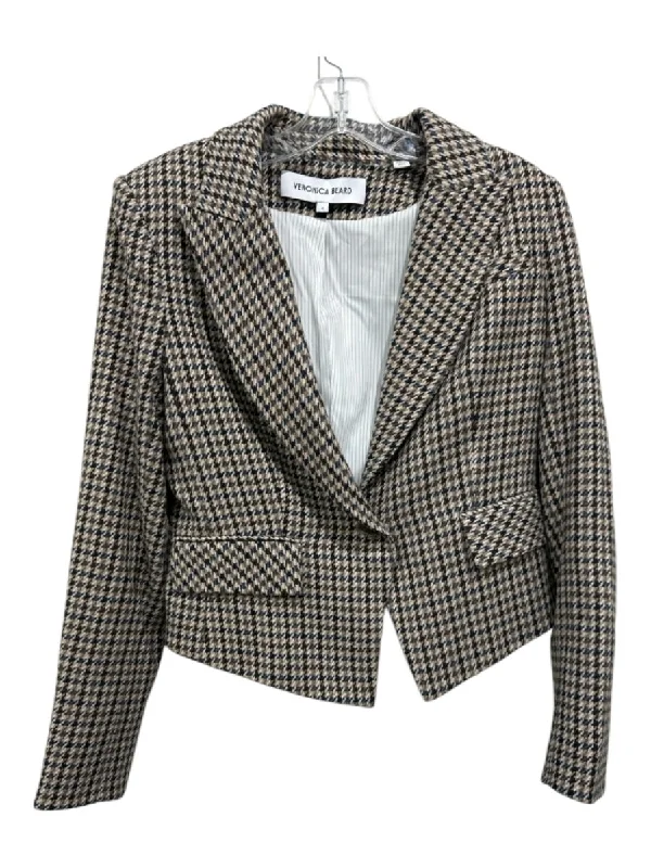 Veronica Beard Size 4 Multicolor Acrylic, Polyester, Wool Houndstooth Jacket Knit Jacket Woven Jacket Fleece Jacket