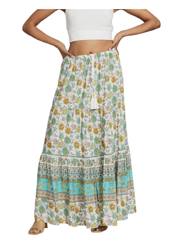 Printed Maxi Skirt In Green Multi cashmere skirt soft