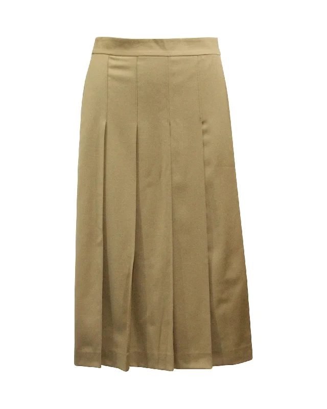 Theory Panel Pleated Midi Skirt in Brown Virgin Wool wool skirt sturdy