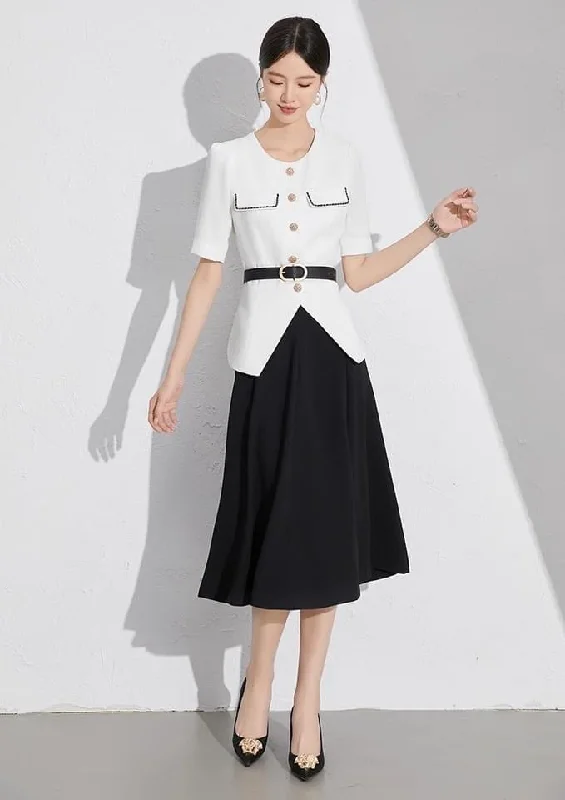 Black and White Belted A-Line Skirt Suit lace skirt romantic