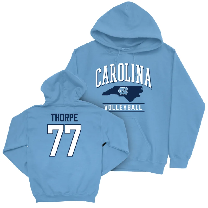 UNC Women's Volleyball Carolina Blue Arch Hoodie   - Chelsea Thorpe Hoodie with Illustration Artistic Creative