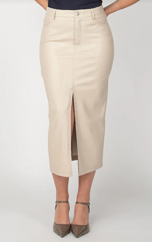 Faux Leather Midi Skirt In Cream Beige lace skirt feminine