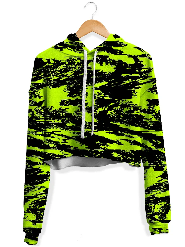 Black Lime Bolt Glitch Fleece Crop Hoodie Hoodie with Hood Adjustable Protection