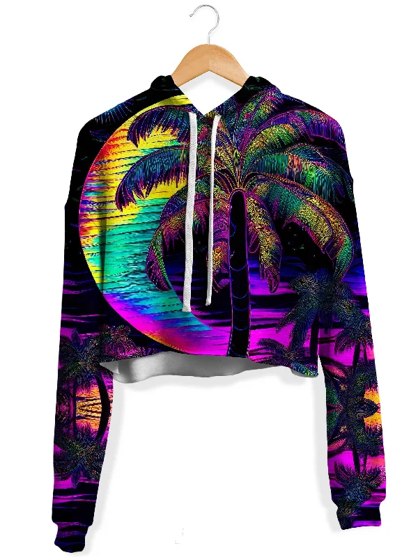 Neon Nights Fleece Crop Hoodie Hoodie with Applique Textured Unique