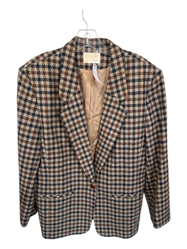 Pendleton Size 16 Tan & black Wool Houndstooth One Button Blazer Jacket Knit Fabric Woven Fabric Fleece Fabric