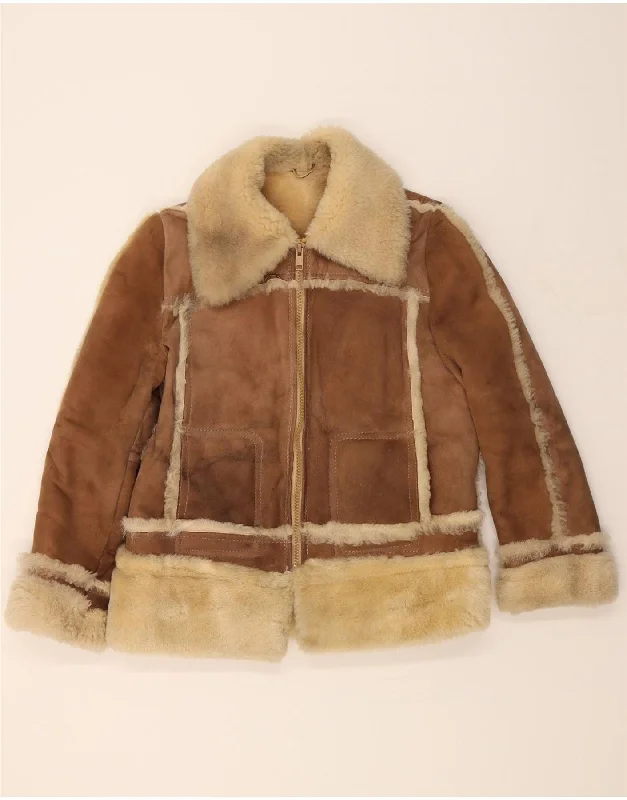 VINTAGE Womens Shearling Jacket IT 50 XL Brown Tailored Jacket Straight Jacket A-Line Jacket