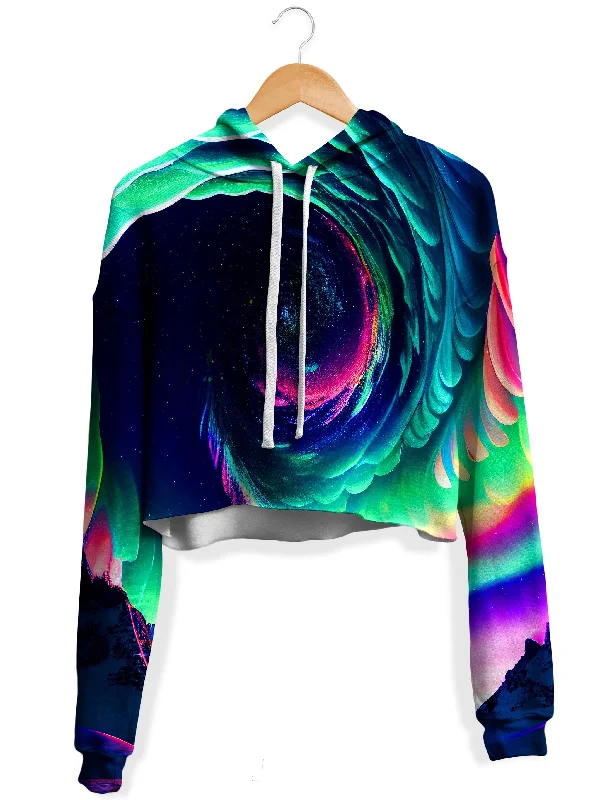 Northern Lights II Fleece Crop Hoodie Hoodie with Patch Decorative Personalized