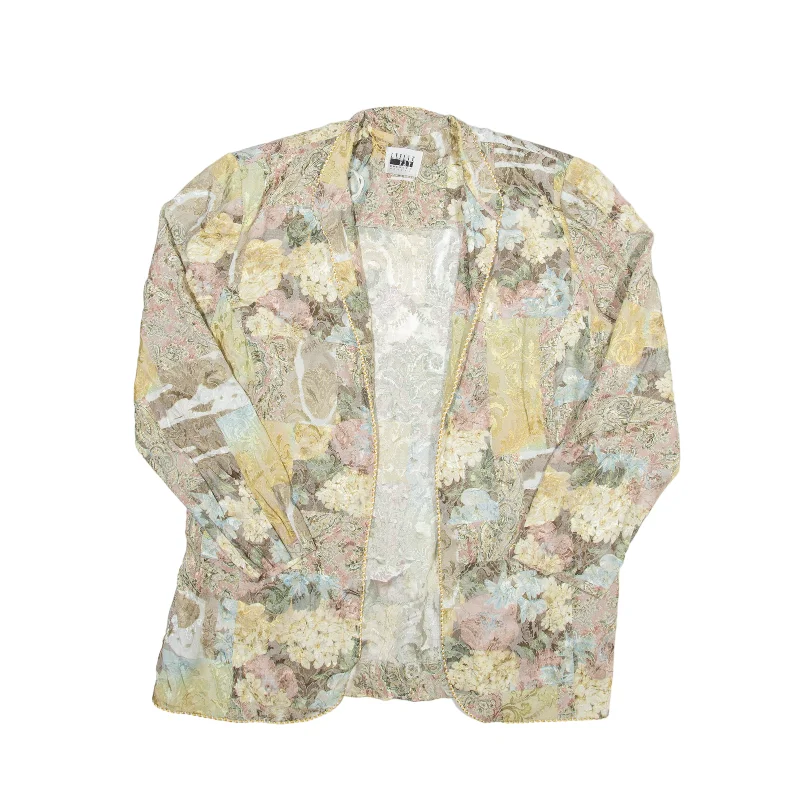 LESLIE FAY Jacket Gold 90s Floral Long Sleeve Womens S Front Pockets Side Pockets Patch Pockets