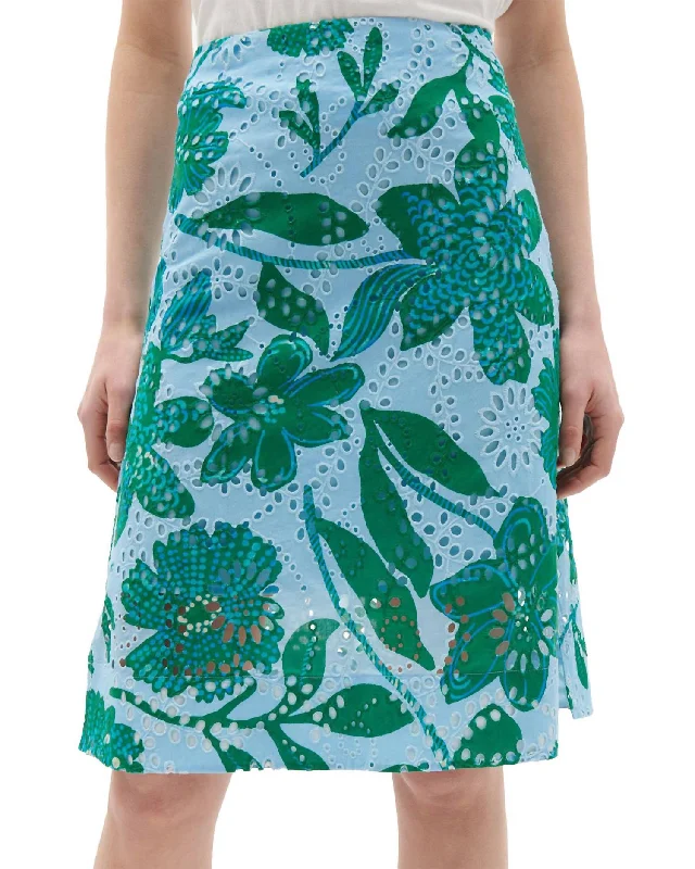 Ambre Skirt In Graphic Floral Dutch Blue silk skirt luxurious