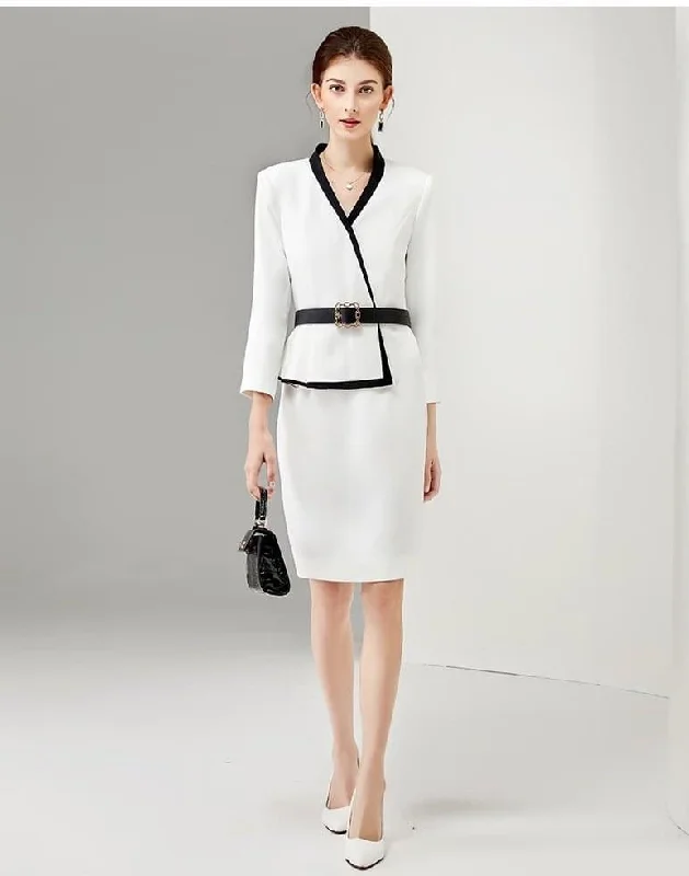 White and Black Three Quarter Skirt Suit velvet skirt plush