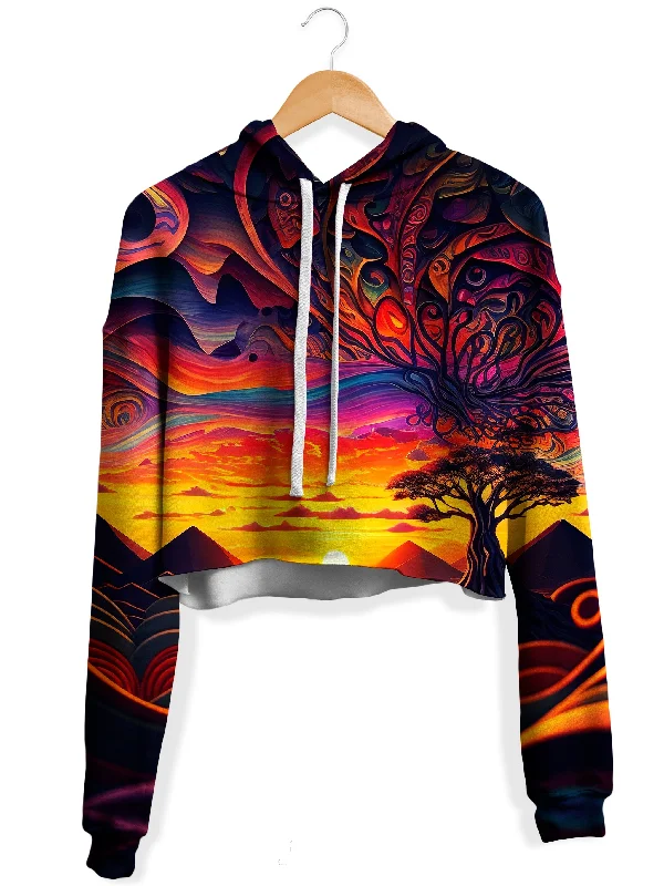 Acid Sunset Fleece Crop Hoodie Hoodie with Hem Detail Decorative Unique