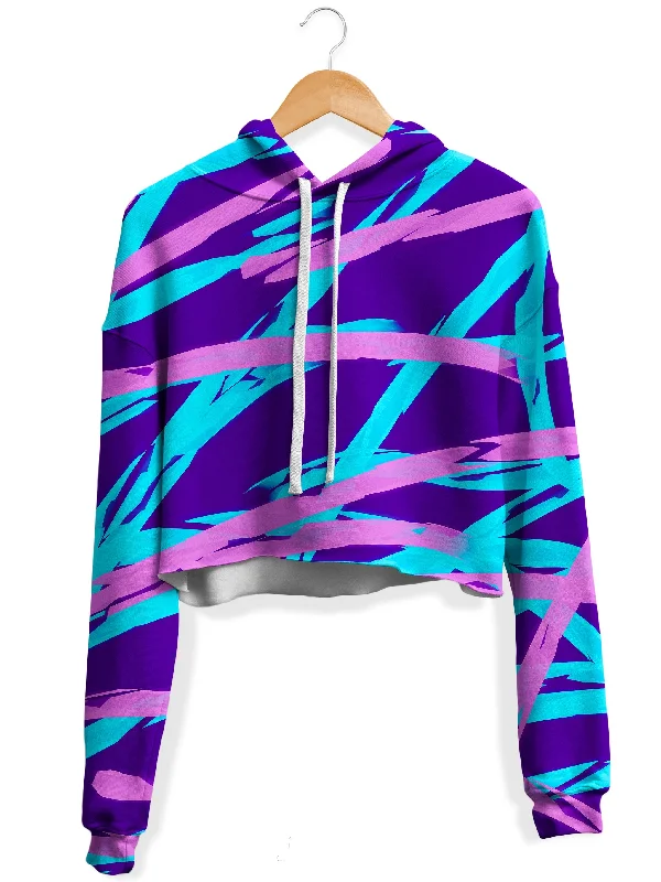 Purple and Blue Rave Abstract Fleece Crop Hoodie Hoodie with Patch Decorative Personalized