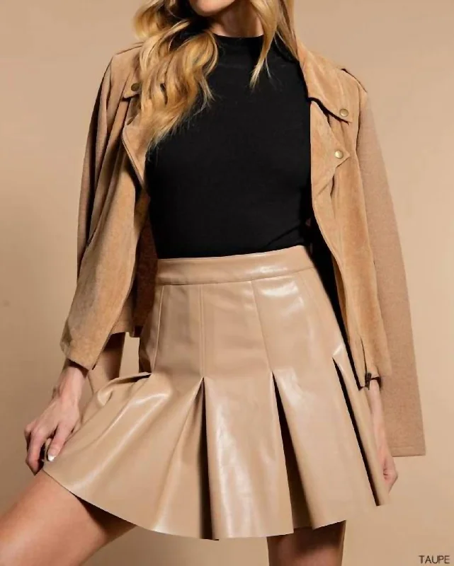 Faux Leather Pleated Mini Skirt In Taupe wool skirt thick