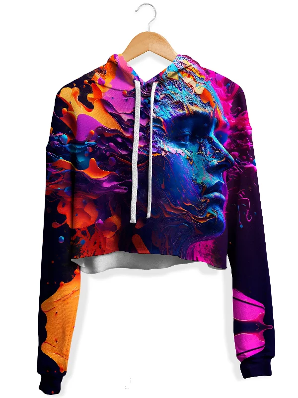 Hollow Existence Fleece Crop Hoodie Hoodie with Tie-Dye Psychedelic Retro